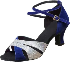 Heeled Sandals for Women Ladies Cross Ankle Strap Peep Toe Sparkle Latin Dance Sandals Girls Rumba Waltz Ballroom Salsa Dance Shoes (Color : Blue, Size : 6.5 UK)