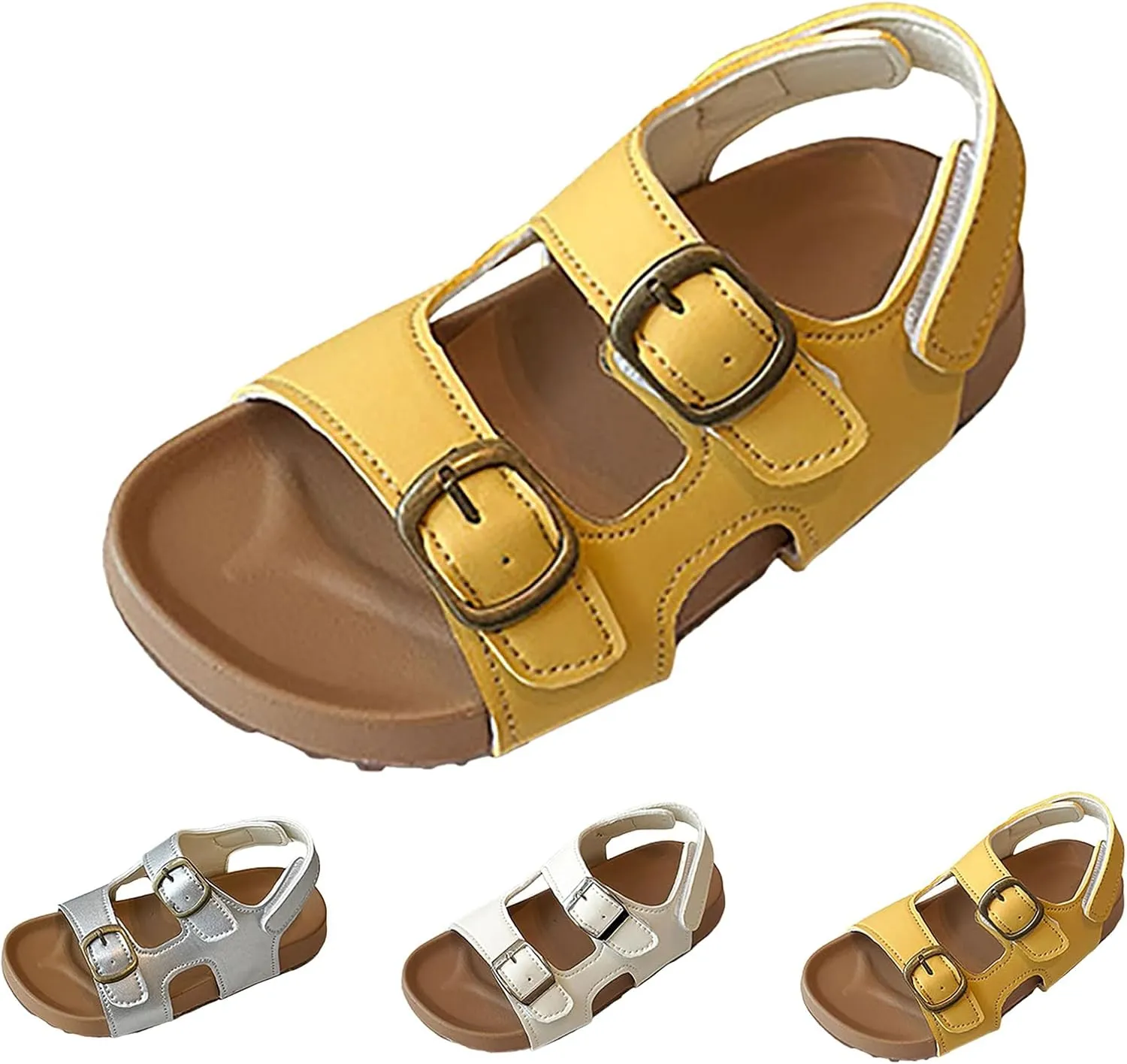 Kids Sandals Boys Girls Summer Non Slip Slides Sandals Soft Adjustable Straps Cork Sandal Open Toe Casual Toddler Beach Flats