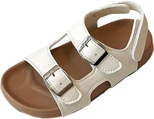 Kids Sandals Boys Girls Summer Non Slip Slides Sandals Soft Adjustable Straps Cork Sandal Open Toe Casual Toddler Beach Flats