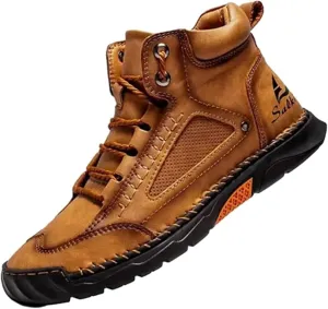 Sawbehind Men's Comfortable Handmade Leather Boots  Waterproof, Arch Support, Spacious Toe Box Outdoor Leather Shoes