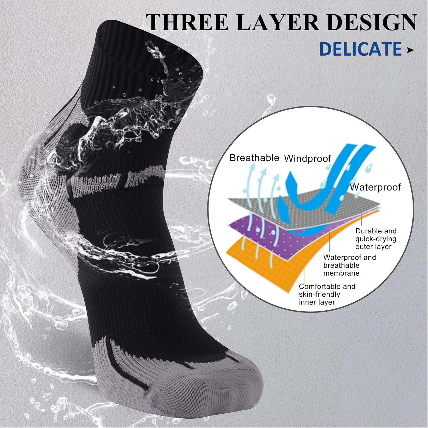 Ultra Thin Waterproof Crew Ankle Socks, Unisex Hiking Kayaking 1 Pair