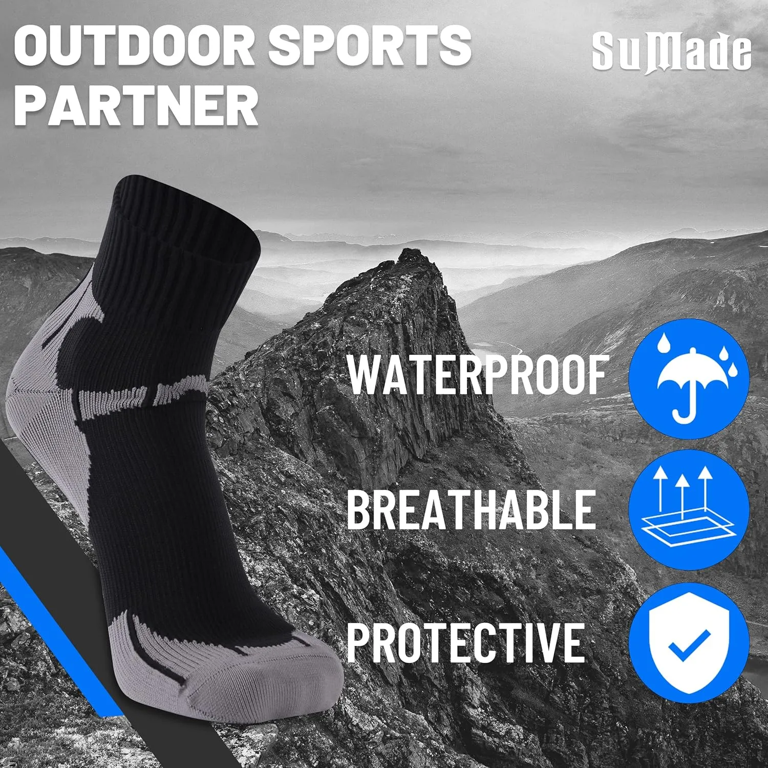 Ultra Thin Waterproof Crew Ankle Socks, Unisex Hiking Kayaking 1 Pair